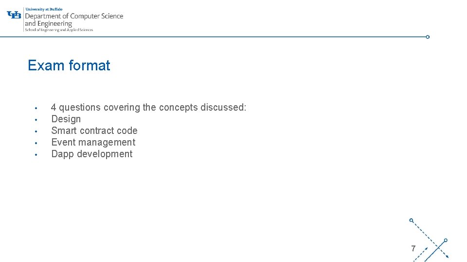 Exam format • • • 4 questions covering the concepts discussed: Design Smart contract