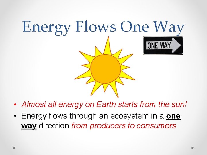 Energy Flows One Way • Almost all energy on Earth starts from the sun!