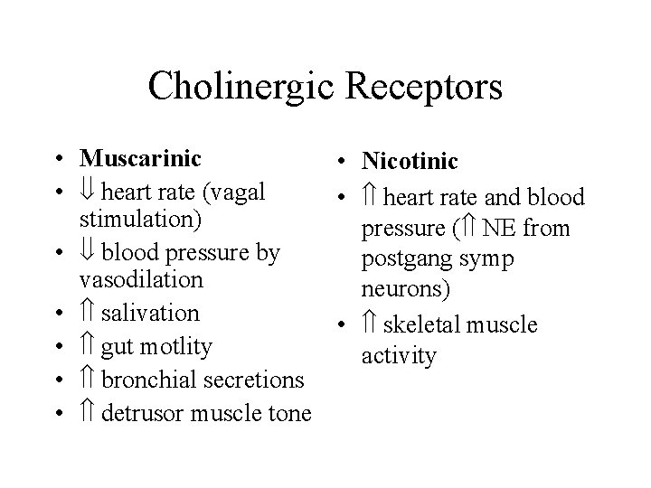 Cholinergic Receptors • Muscarinic • Nicotinic • heart rate (vagal • heart rate and