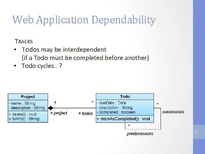 Web Application Dependability TRACKS • Todos may be interdependent (if a Todo must be