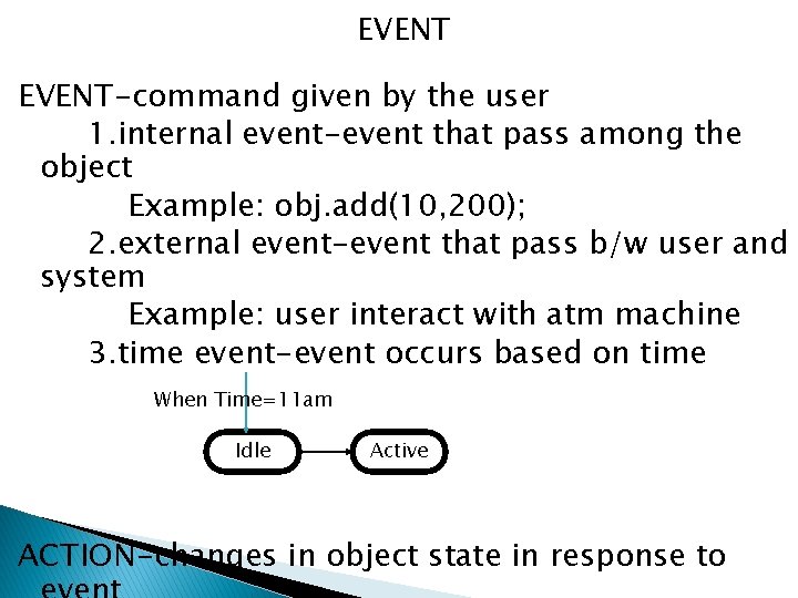 EVENT-command given by the user 1. internal event-event that pass among the object Example: