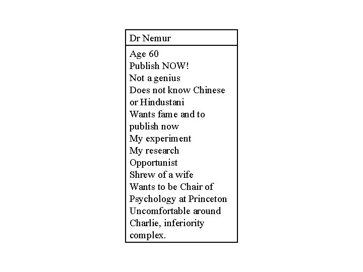 Dr Nemur Age 60 Publish NOW! Not a genius Does not know Chinese or