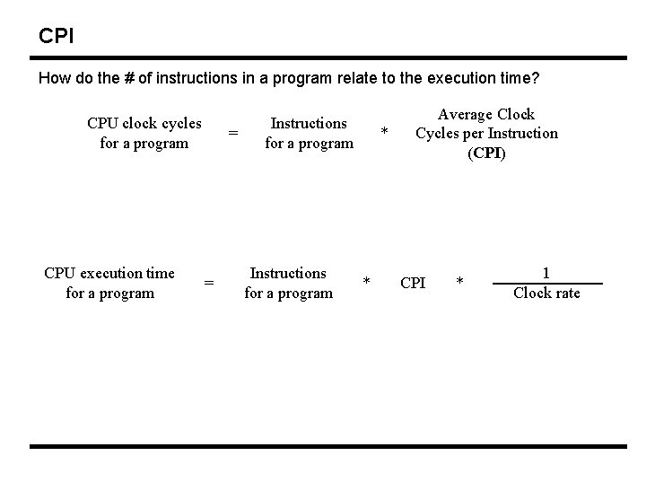 CPI How do the # of instructions in a program relate to the execution