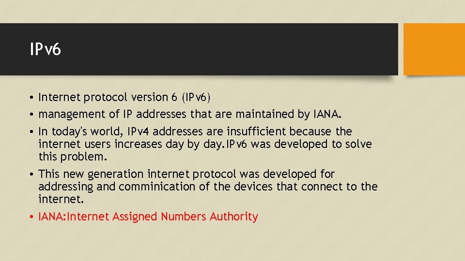 IPv 6 • Internet protocol version 6 (IPv 6) • management of IP addresses