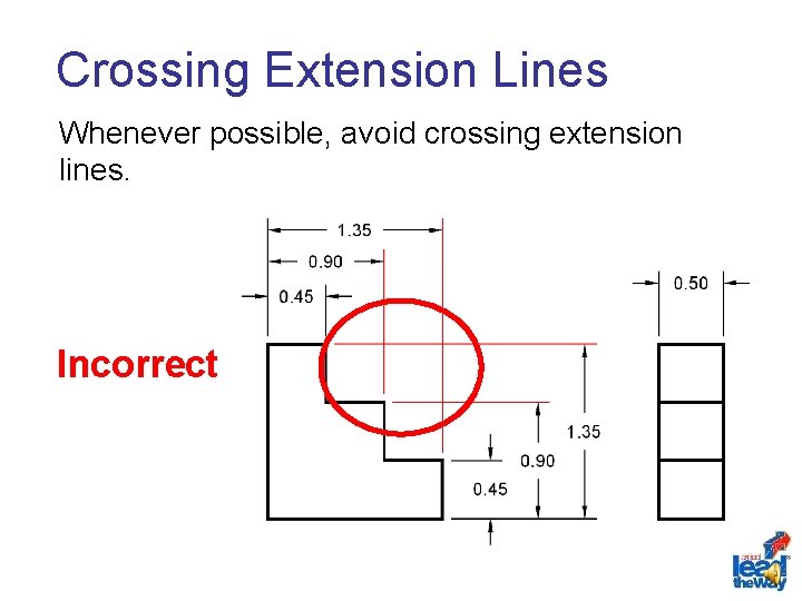 Crossing Extension Lines Whenever possible, avoid crossing extension lines. Incorrect 