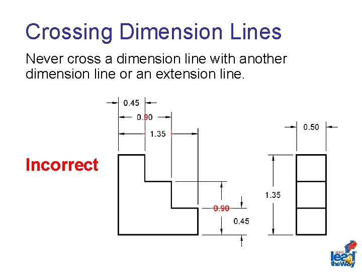 Crossing Dimension Lines Never cross a dimension line with another dimension line or an