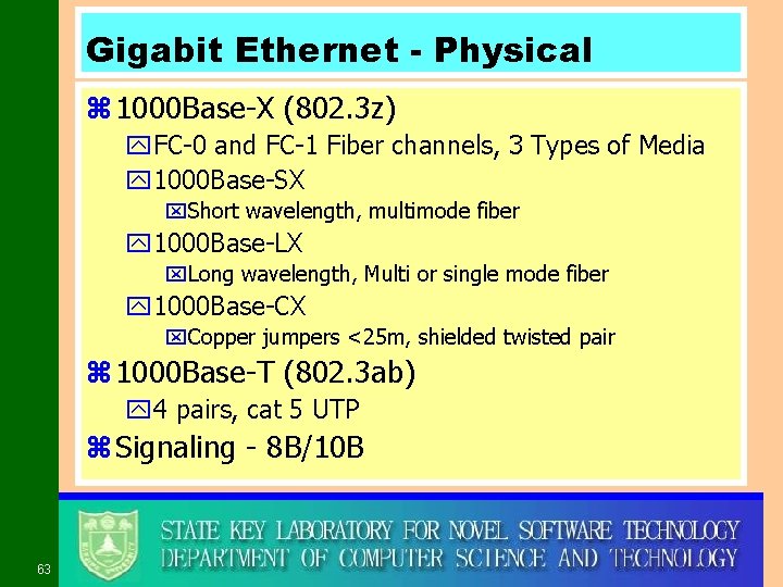 Gigabit Ethernet - Physical z 1000 Base-X (802. 3 z) y. FC-0 and FC-1
