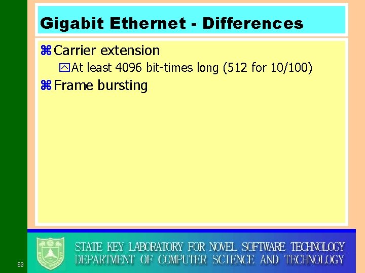 Gigabit Ethernet - Differences z Carrier extension y. At least 4096 bit-times long (512