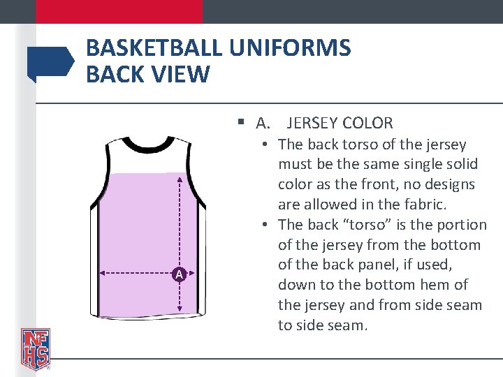 BASKETBALL UNIFORMS BACK VIEW § A. JERSEY COLOR A • The back torso of