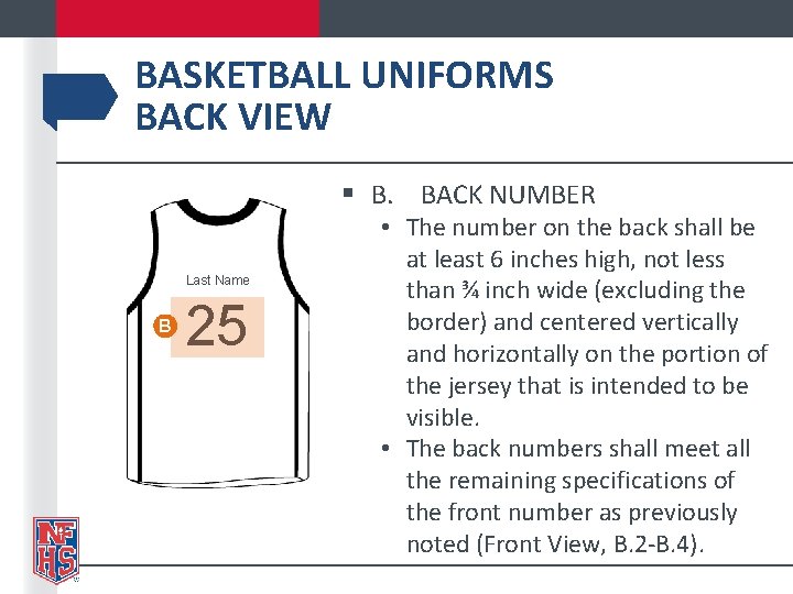 BASKETBALL UNIFORMS BACK VIEW § B. BACK NUMBER Last Name B 25 • The