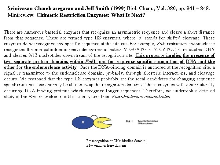 Srinivasan Chandrasegaran and Jeff Smith (1999) Biol. Chem. , Vol. 380, pp. 841 –