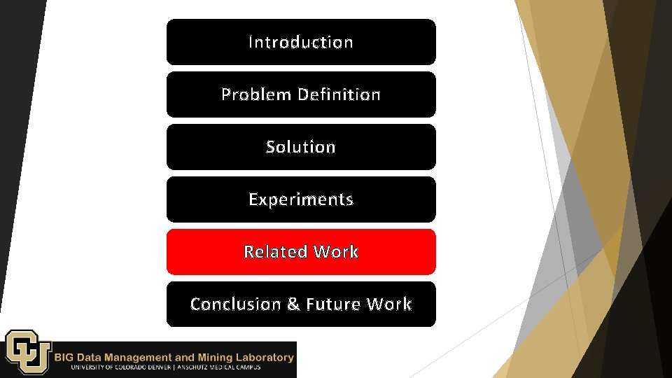 Introduction Problem Definition Solution Experiments Related Work Conclusion & Future Work 