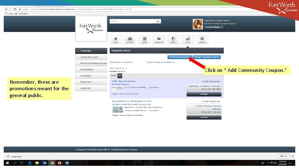 Click on “ Add Community Coupon. ” Remember, these are promotions meant for the