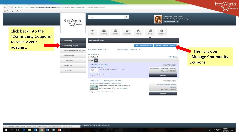 Click back into the “Community Coupons” to review your postings. Then click on “Manage