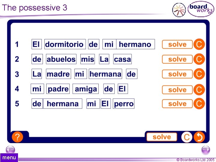 The possessive 3 menu 41 of 44 © Boardworks Ltd 2005 