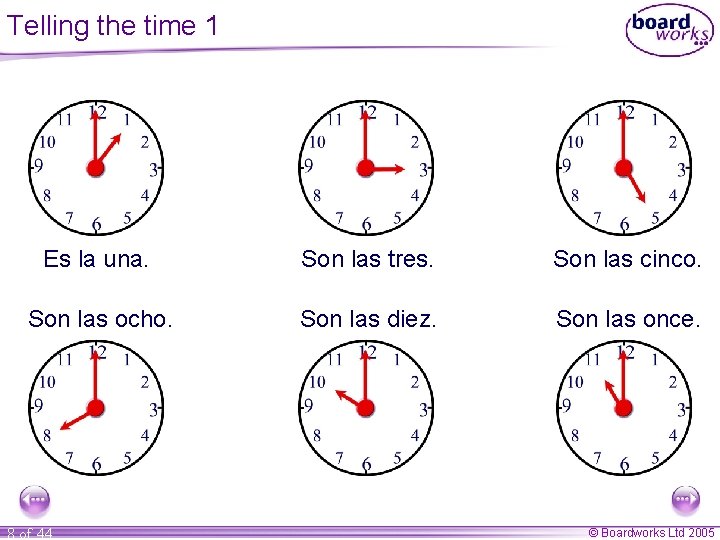 Telling the time 1 Es la una. Son las tres. Son las cinco. Son