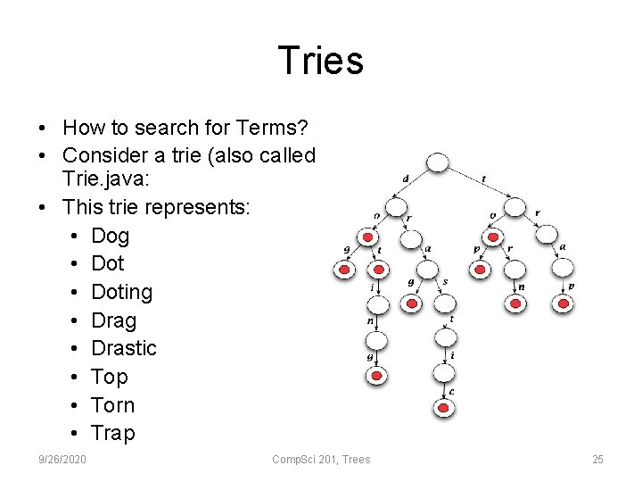 Tries • How to search for Terms? • Consider a trie (also called prefix