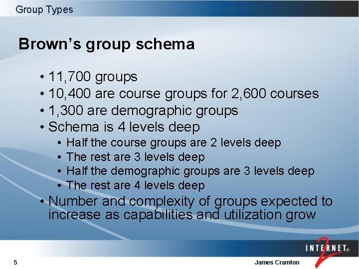 Group Types Brown’s group schema • 11, 700 groups • 10, 400 are course