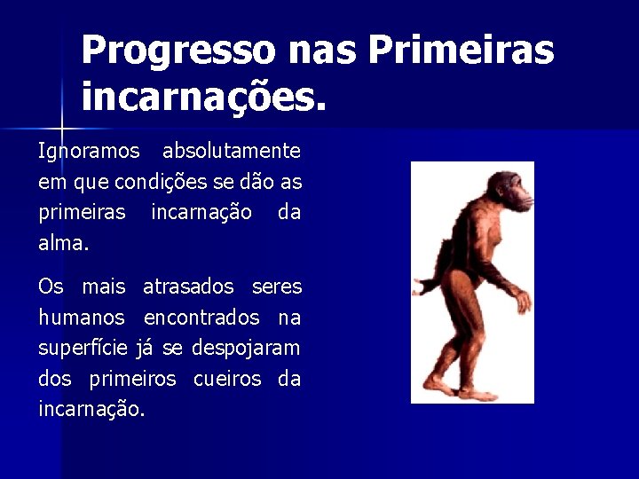 Progresso nas Primeiras incarnações. Ignoramos absolutamente em que condições se dão as primeiras incarnação