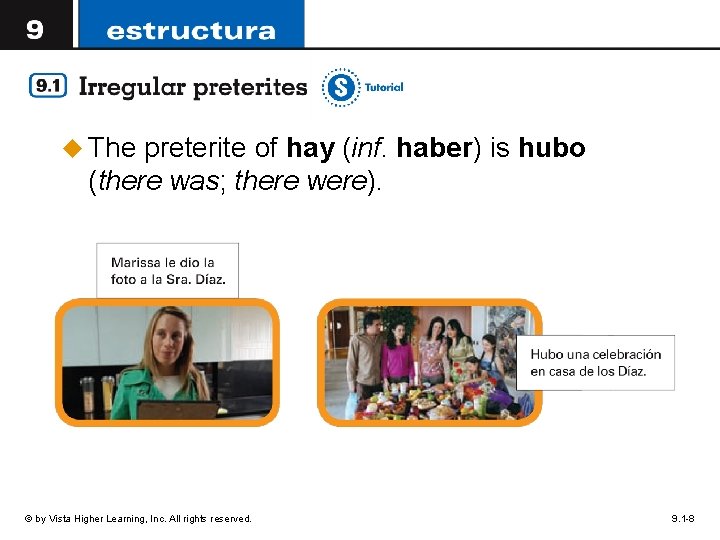 u The preterite of hay (inf. haber) is hubo (there was; there were). ©