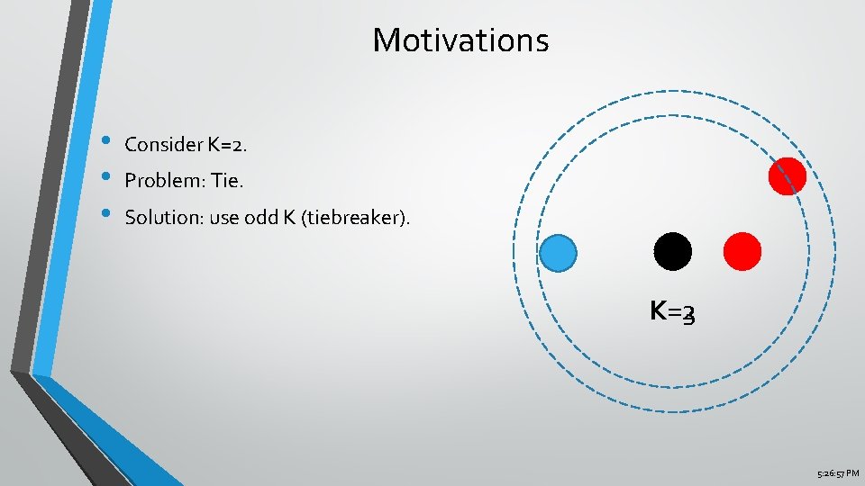 Motivations • • • Consider K=2. Problem: Tie. Solution: use odd K (tiebreaker). K=2