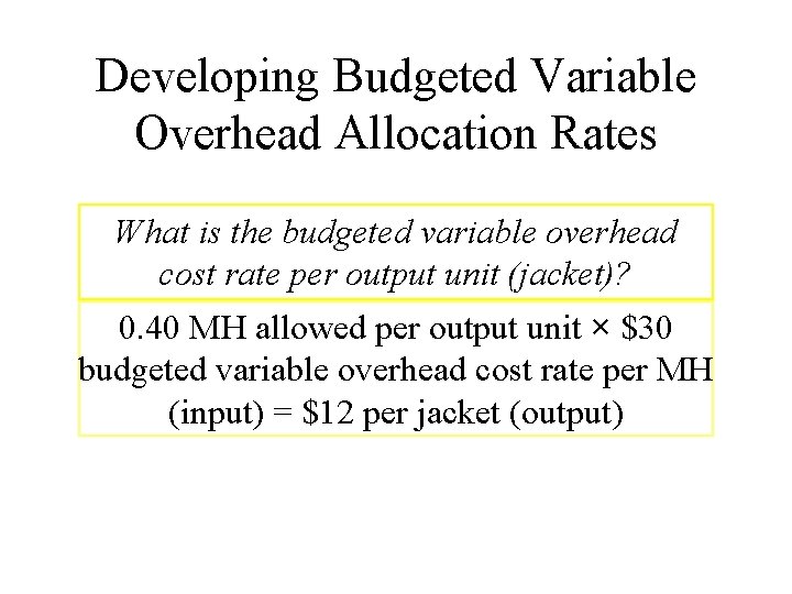 Developing Budgeted Variable Overhead Allocation Rates What is the budgeted variable overhead cost rate