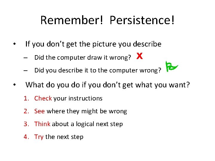 Remember! Persistence! • If you don’t get the picture you describe – Did the