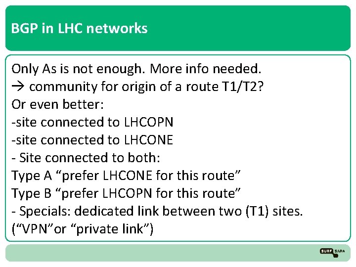 BGP in LHC networks Only As is not enough. More info needed. community for