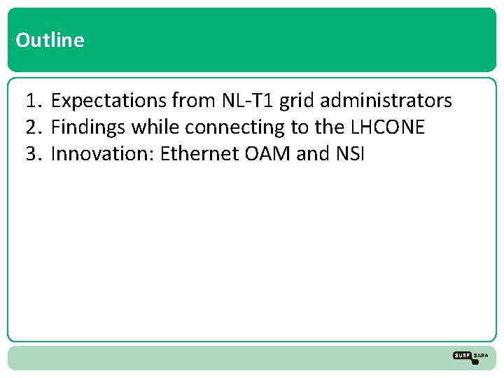 Outline 1. Expectations from NL-T 1 grid administrators 2. Findings while connecting to the