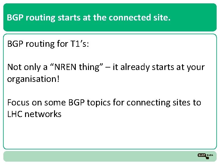 BGP routing starts at the connected site. BGP routing for T 1’s: Not only