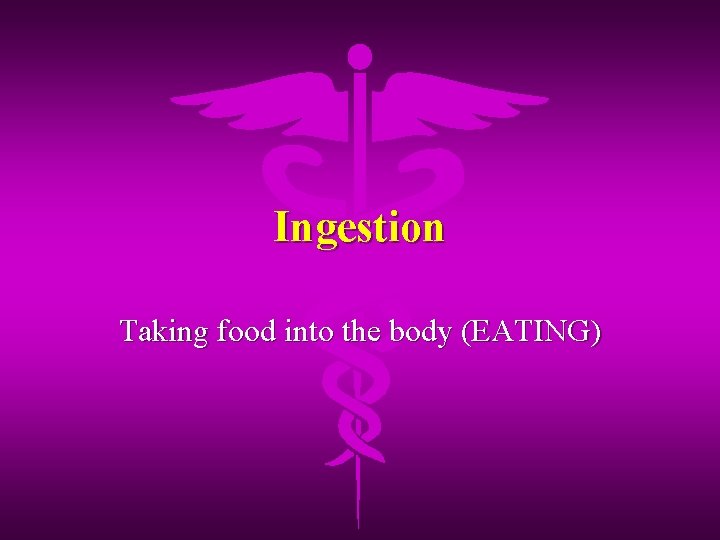 Ingestion Taking food into the body (EATING) 