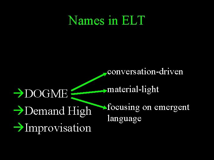 Names in ELT conversation-driven DOGME Demand High Improvisation material-light focusing on emergent language 