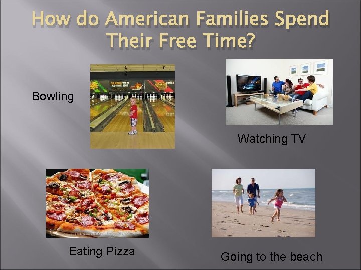 How do American Families Spend Their Free Time? Bowling Watching TV Eating Pizza Going