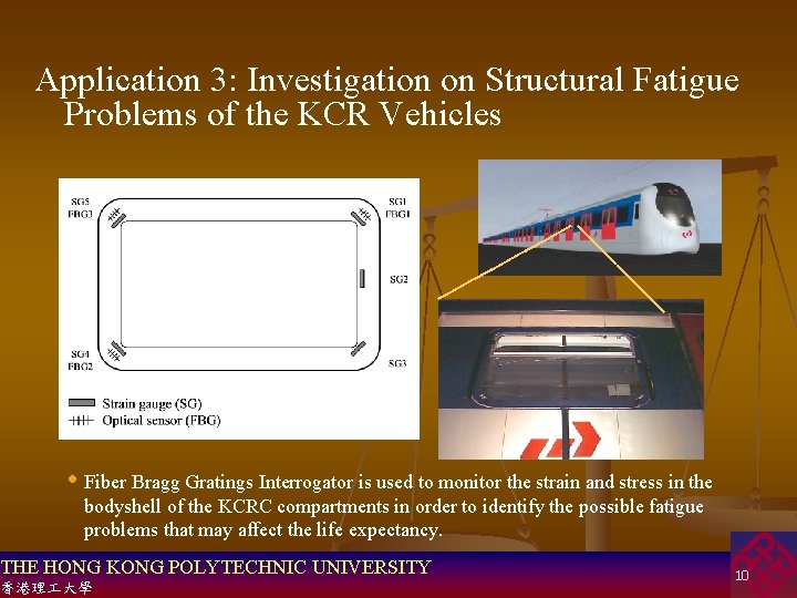 Application 3: Investigation on Structural Fatigue Problems of the KCR Vehicles • Fiber Bragg