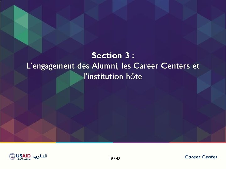 Section 3 : L’engagement des Alumni, les Career Centers et l’institution hôte 19 /