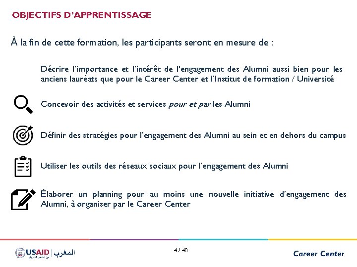 OBJECTIFS D’APPRENTISSAGE À la fin de cette formation, les participants seront en mesure de