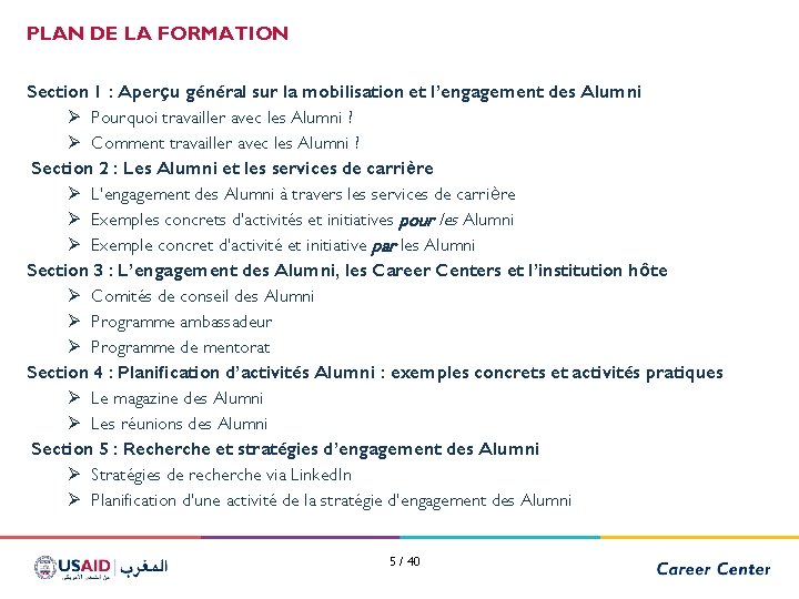 PLAN DE LA FORMATION Section 1 : Aperçu général sur la mobilisation et l’engagement