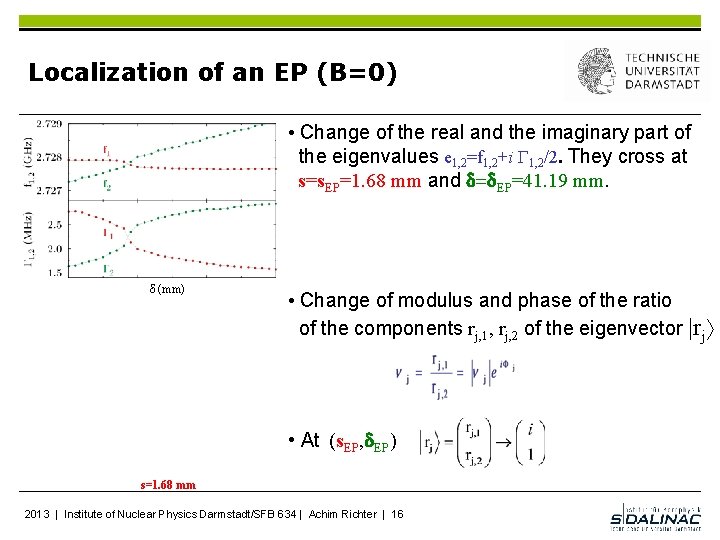 Localization of an EP (B=0) • Change of the real and the imaginary part