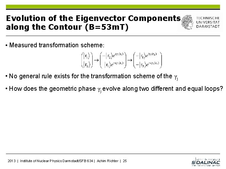 Evolution of the Eigenvector Components along the Contour (B=53 m. T) • Measured transformation