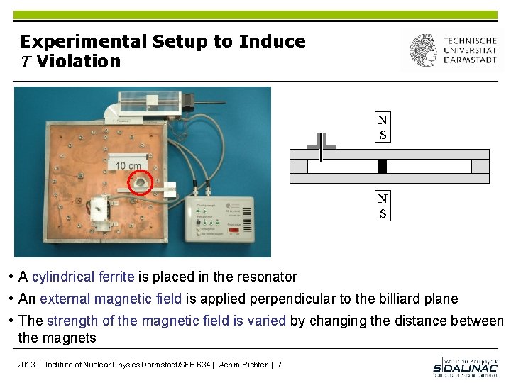 Experimental Setup to Induce T Violation N S • A cylindrical ferrite is placed