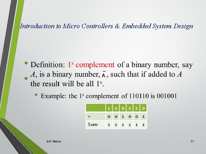 Introduction to Micro Controllers & Embedded System Design A • 1 1 0 A.