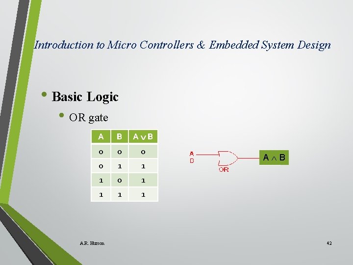 Introduction to Micro Controllers & Embedded System Design • Basic Logic • OR gate