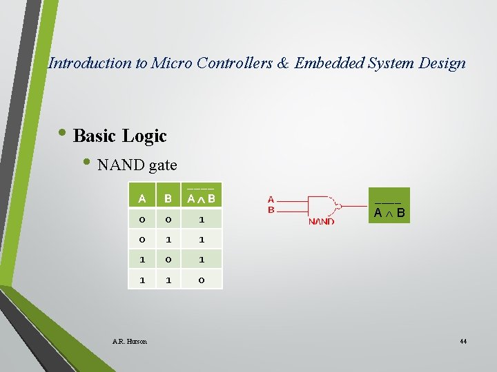 Introduction to Micro Controllers & Embedded System Design • Basic Logic • NAND gate