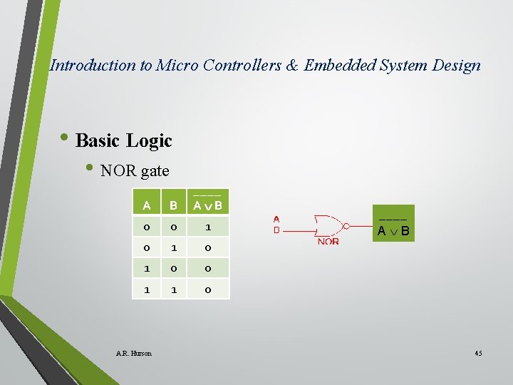 Introduction to Micro Controllers & Embedded System Design • Basic Logic • NOR gate