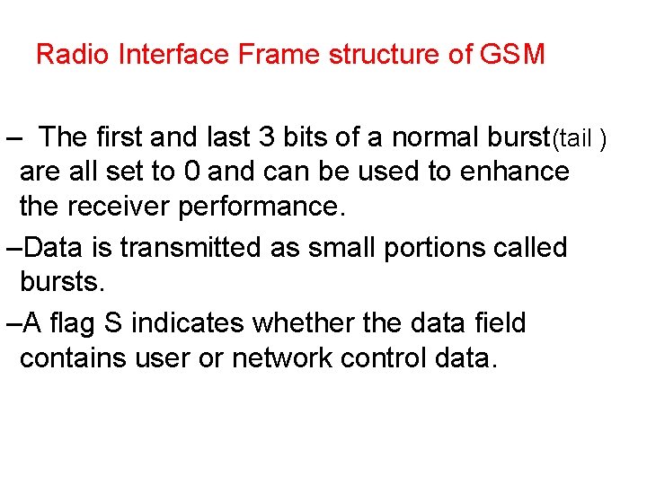 Radio Interface Frame structure of GSM – The first and last 3 bits of