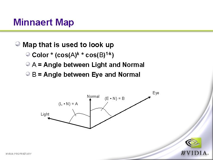 Minnaert Map that is used to look up Color * (cos(A)k * cos(B)1 -k)