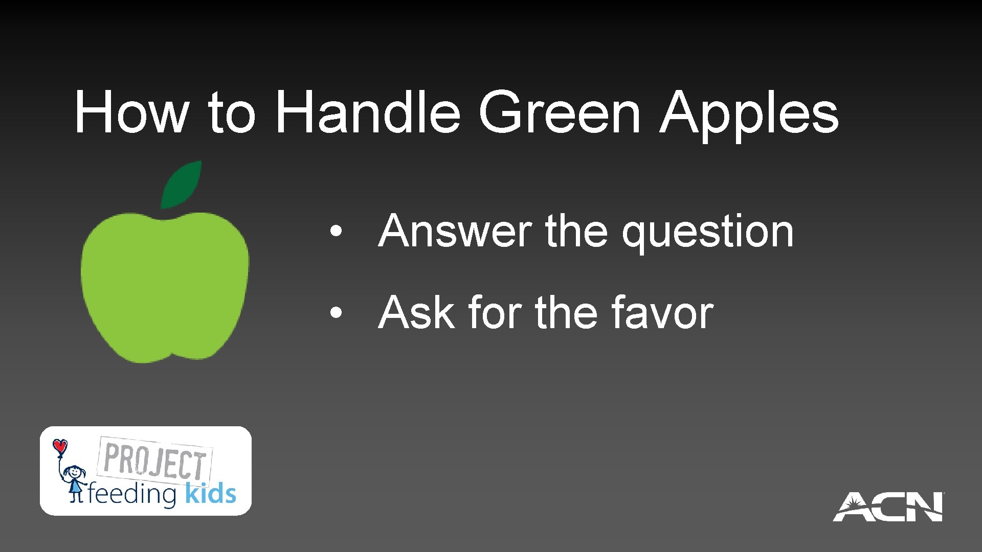 How to Handle Green Apples • Answer the question • Ask for the favor