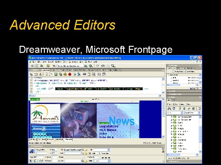 Advanced Editors Dreamweaver, Microsoft Frontpage 