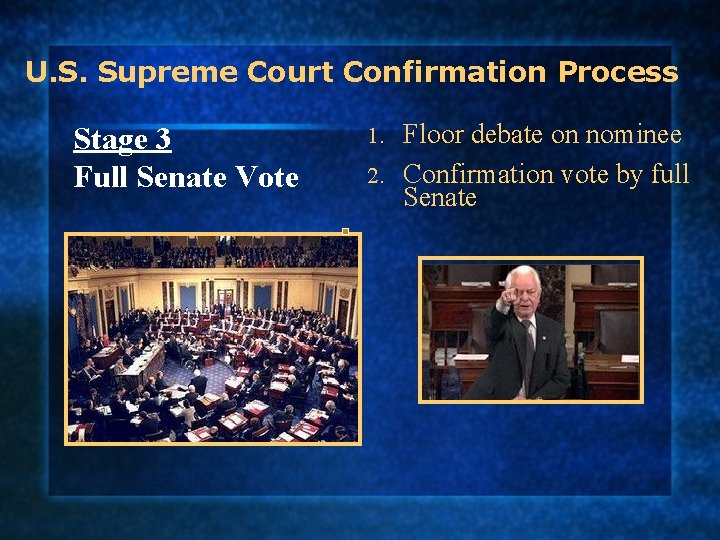 U. S. Supreme Court Confirmation Process Stage 3 Full Senate Vote Floor debate on