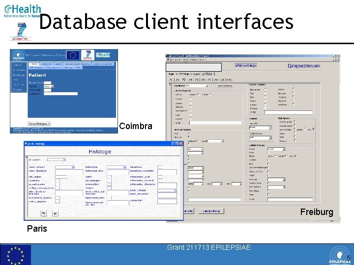 Database client interfaces Coimbra Freiburg Paris Grant 211713 EPILEPSIAE 5 